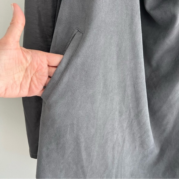 BLANK NYC Gray Faux Suede Leather Asymmetric Shoulder Zipper Draped Jacket Sz M - Picture 7 of 16